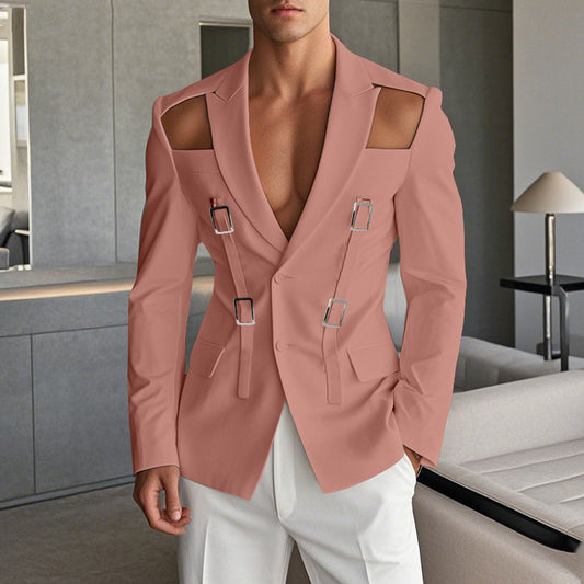 Hollow Metal Button Performance Suit Solid Color Slim Fit Suit Jacket