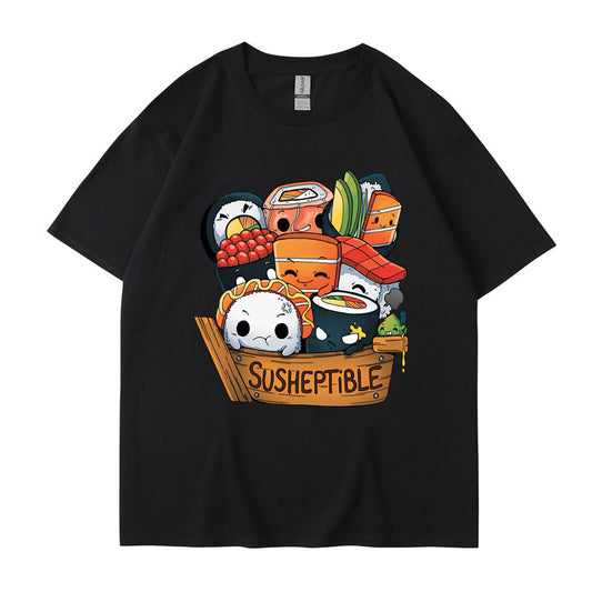Foreign Trade New European And American Food Sushi Baby Style Printing Men And Women Short Sleeve