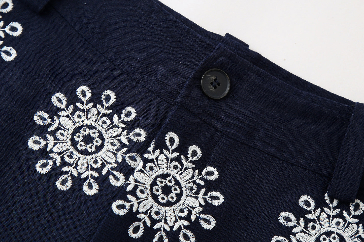 Color Block Embroidery Wide Leg Pants