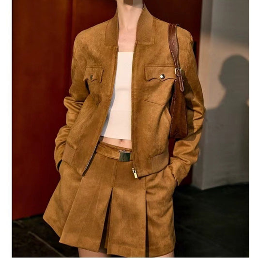 Maillard Style Suede Fabric Jacket Coat