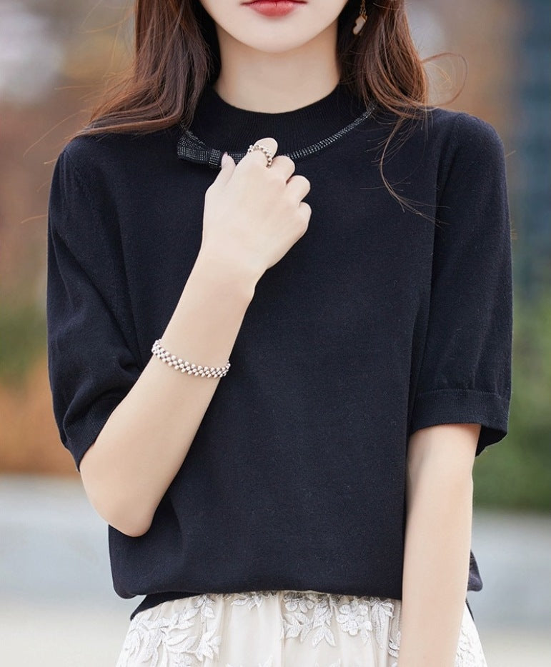 Half-high Collar Women's Versatile Thin Knit Top