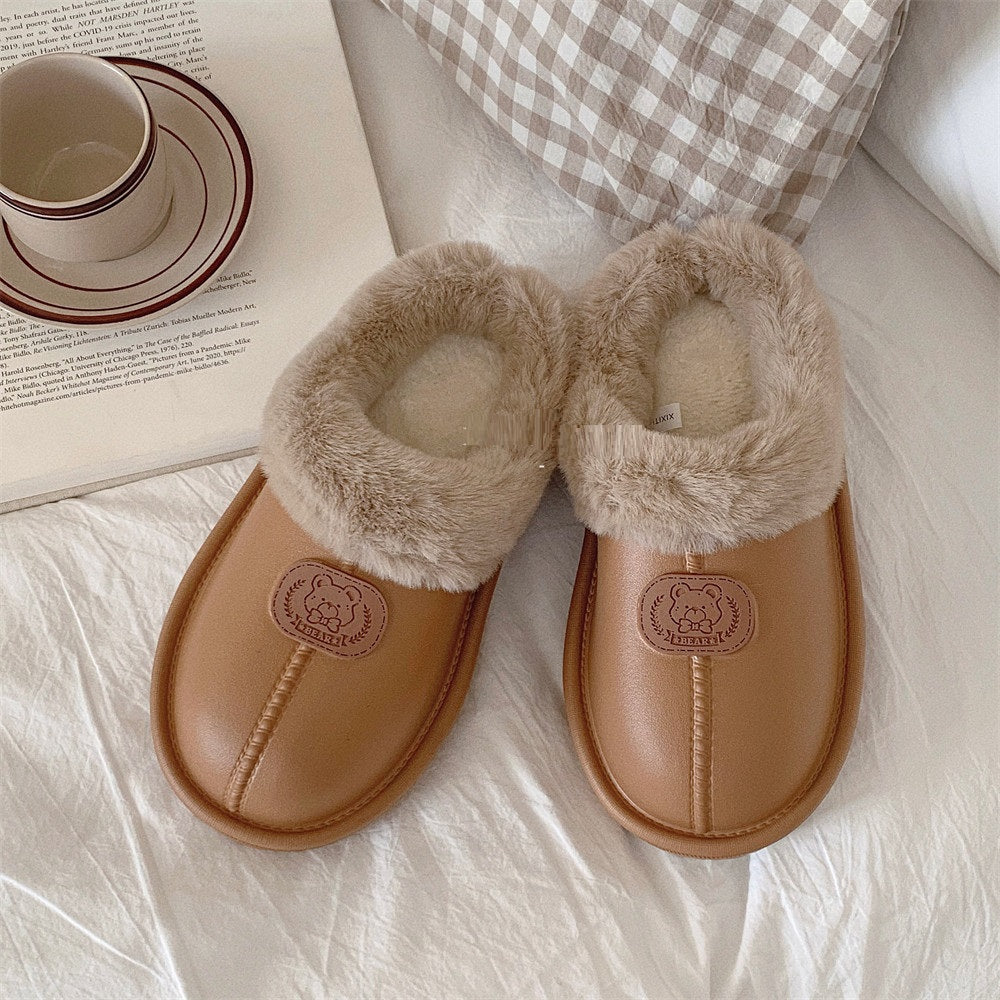 Indoor And Outdoor Fleece-lined Warm And Comfortable Cotton Slippers Waterproof Female Winter