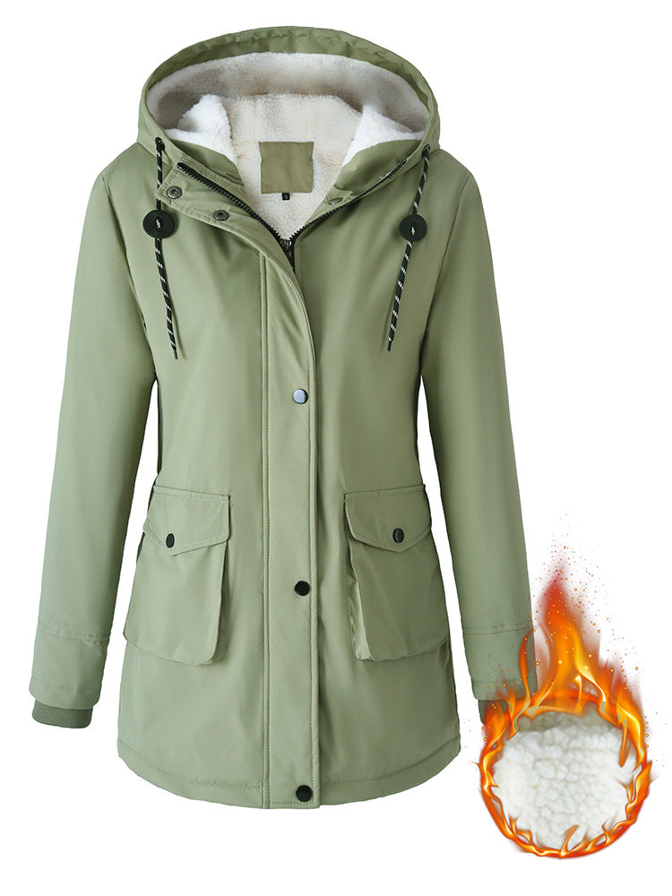 European Size Thickened Velvet Cotton Clothes Female Casual Hooded Coat