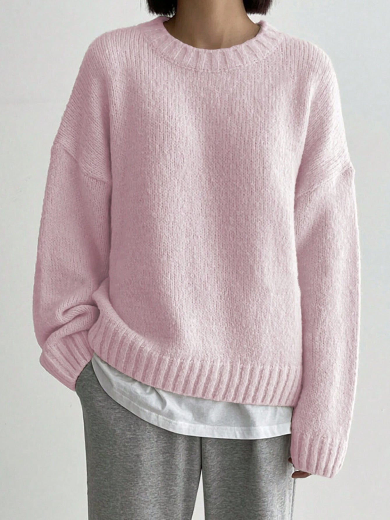 Versatile Round Neck Thickened Solid Color Sweater Pullover Long Sleeve