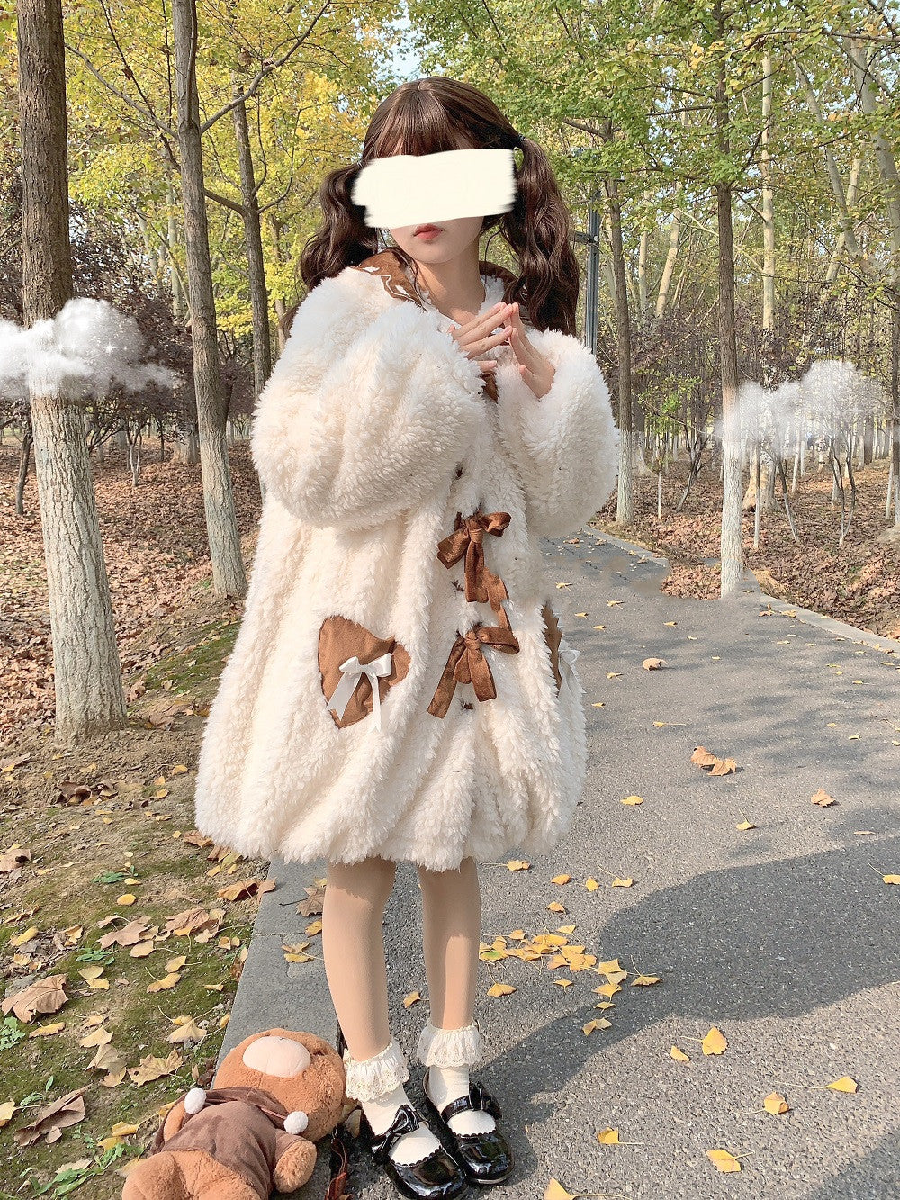 Flower Bud Lolita Soft Girl Bear Medium And Long Winter Jk Jacket