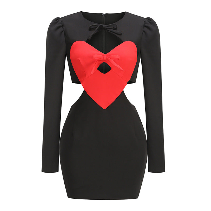 Womens Black And Red Heart-patterned Skirt
