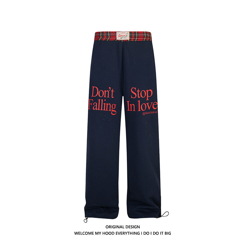 Double Waist Plaid Stitching Fake Two-piece Casual Pants