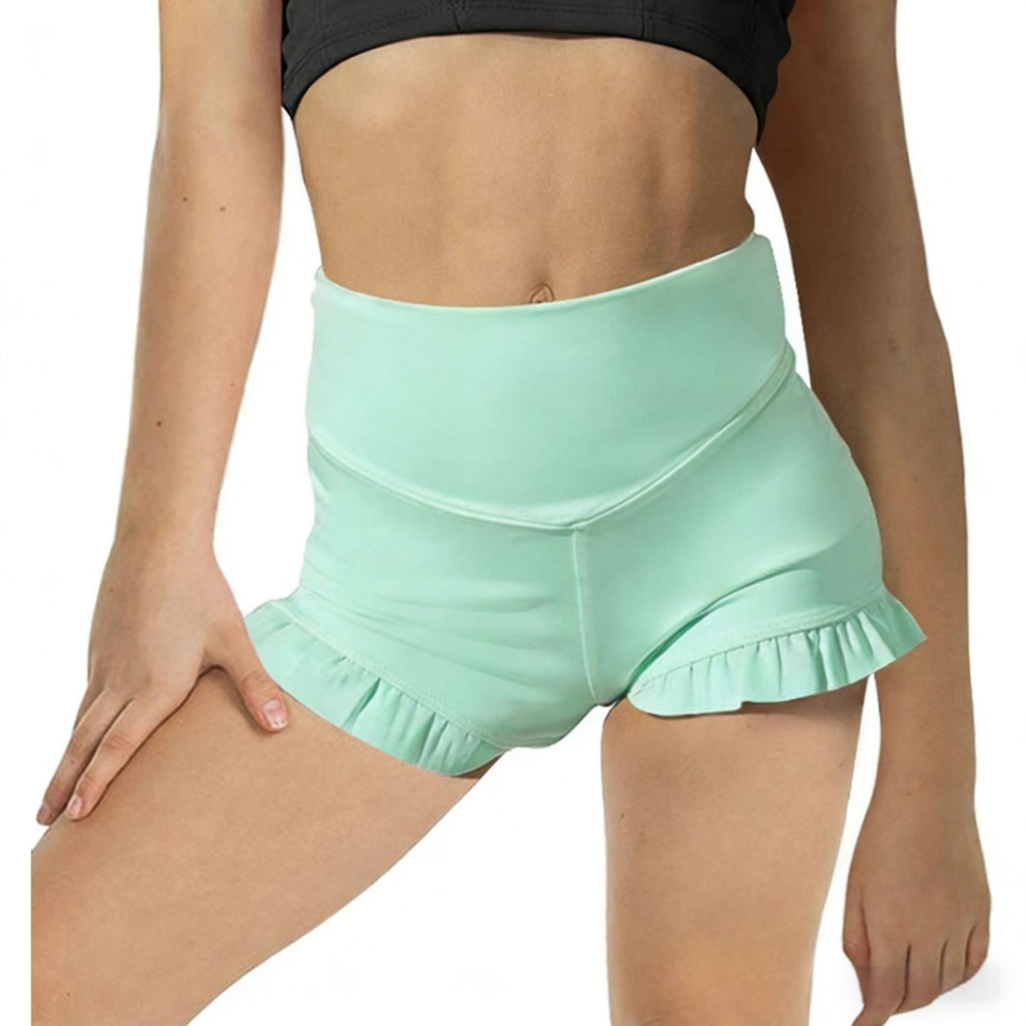 Kids Fashion Solid-Colored Ruffle-Trimmed Casual Fitness Shorts