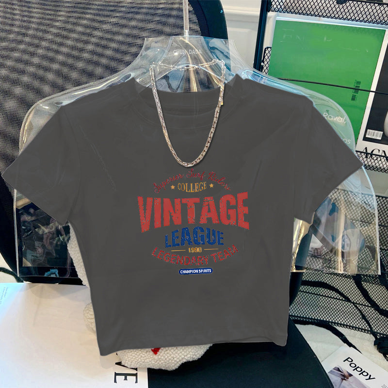 Retro Alphabet Short-sleeved T-shirt Short Top