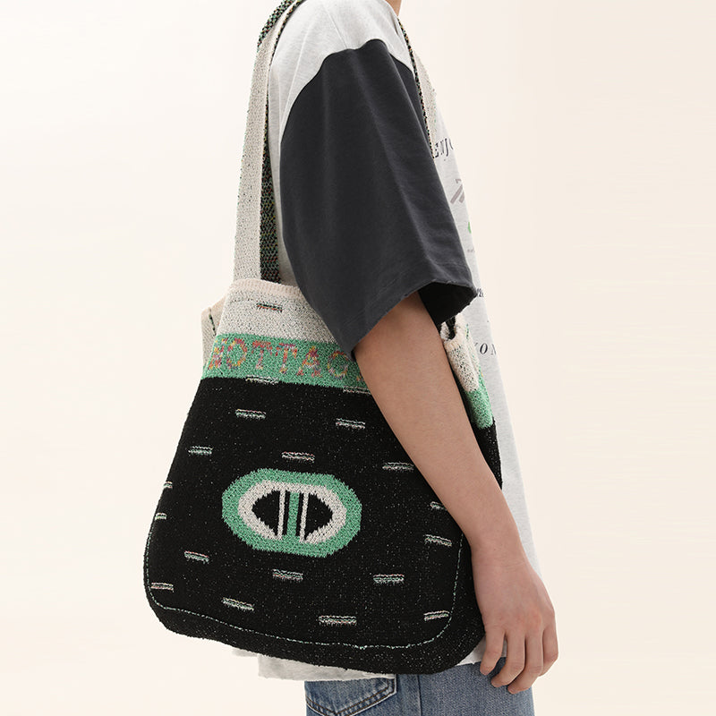 Cutout Lettering Bulk Knit Tote Bag