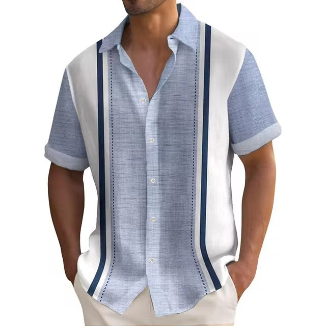 Digital Printing Summer Striped Shirt Male