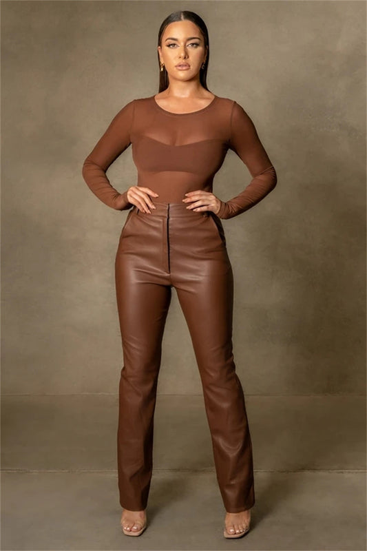 New Solid Color PU Leather Trousers Buttocks