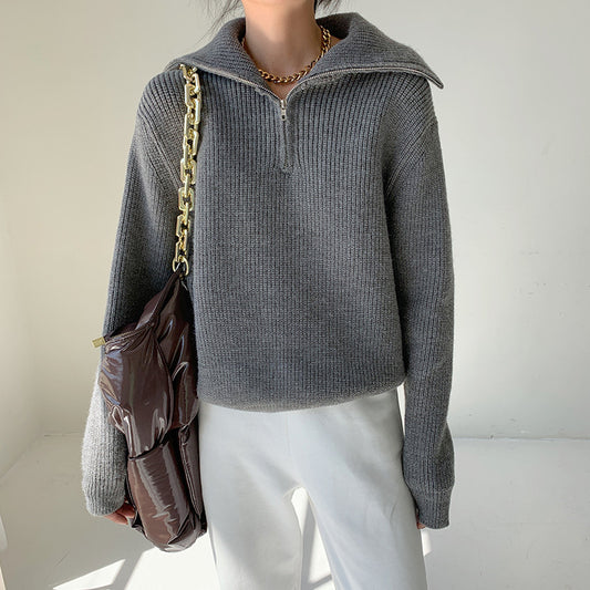 Womens Relaxed-fit Niche Zip-up Sweater