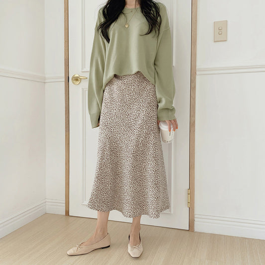 Whimsical Girl Retro Style Fashionable Leopard Print Slim-fit Skirt