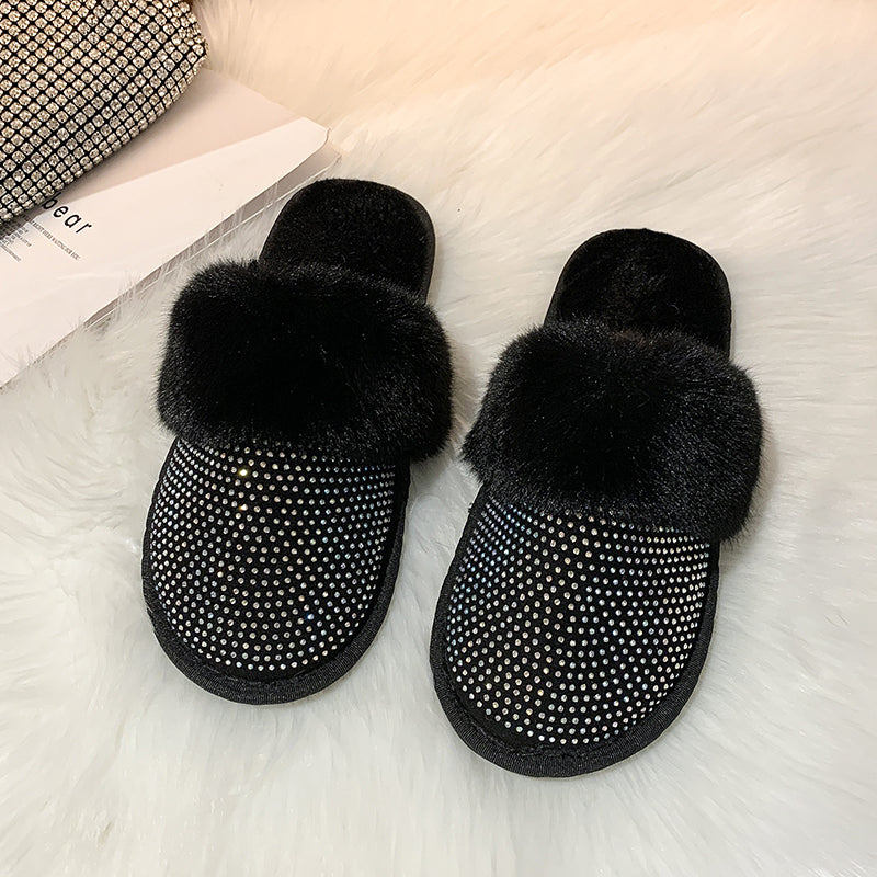 Women's rhinestone flat slippers
