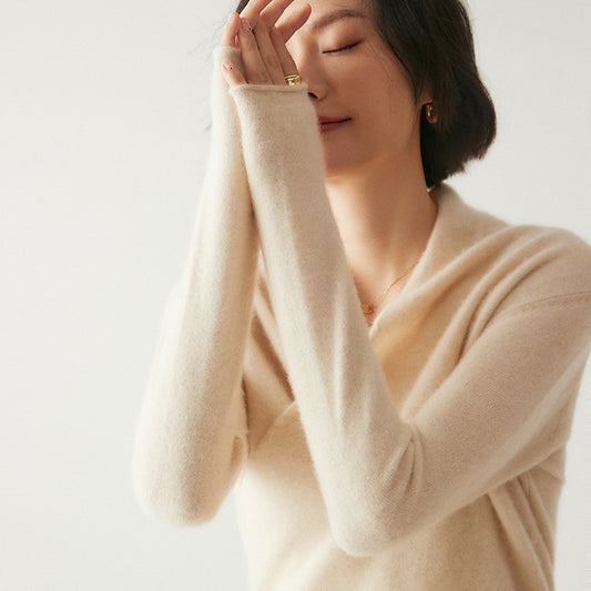 Women's Solid Color V-Neck Cross Cashmere Sweater Top
