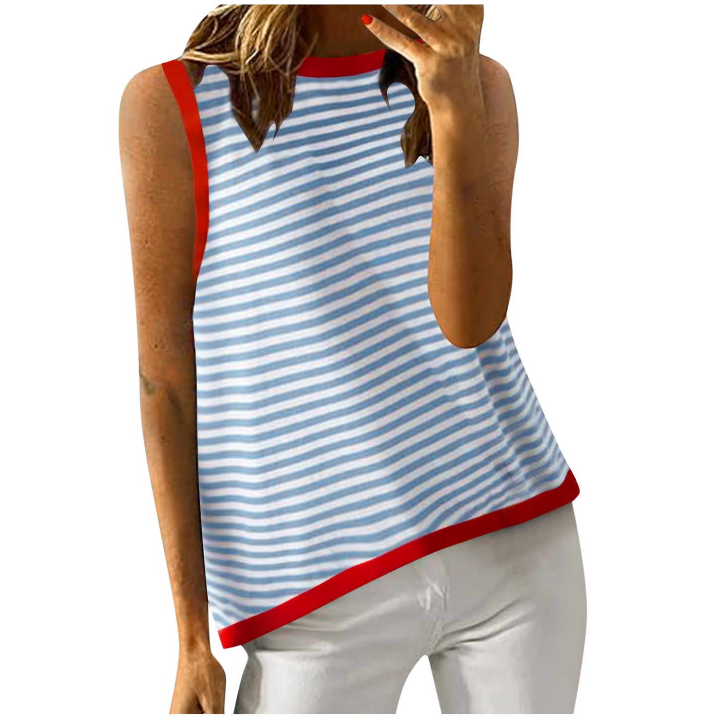 Women's Summer Stripes Stitching Sleeveless Top Vest