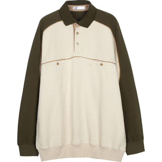American Retro Pickle Green Stitching Lapel Sweater