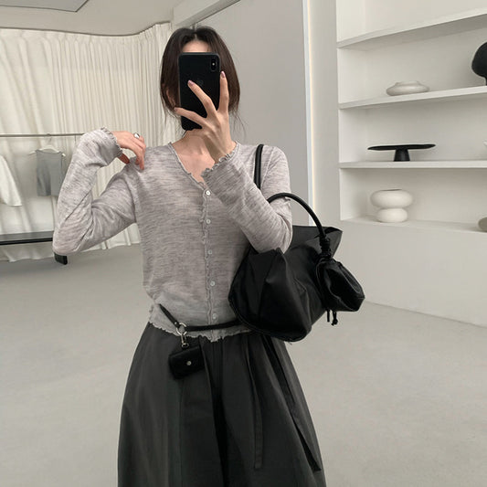 Tree Fungus-like Lacework Knitted Button Cardigan