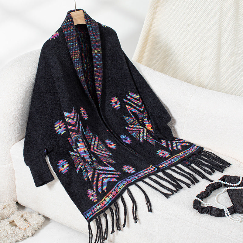 Women's Pop Geometric Jacquard Ethnic Style Tassel Shawl
