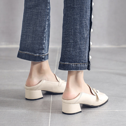Leather Women's Thick Heel British College Style Single Shoes