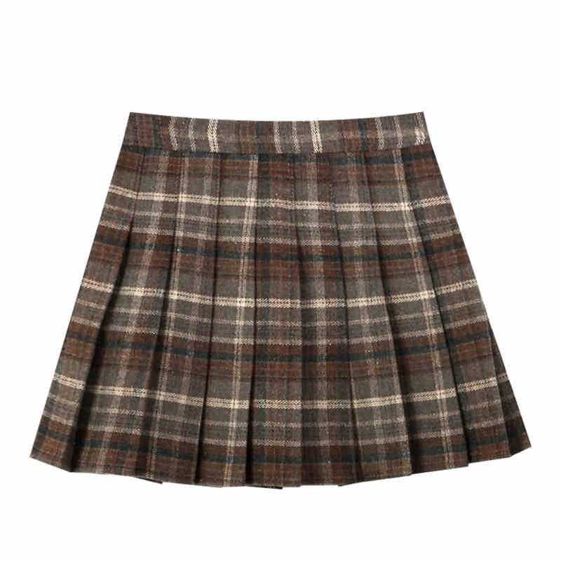 Anti-exposure Lined Bottoming Woolen Skirt Pleated Plaid Skirt