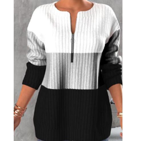 Zipper Contrast Panel Standing Neck Long Sleeve