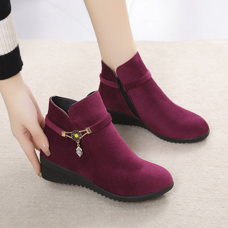 Women's Slope Heel Flat Mother's Cotton Shoes Short Boots