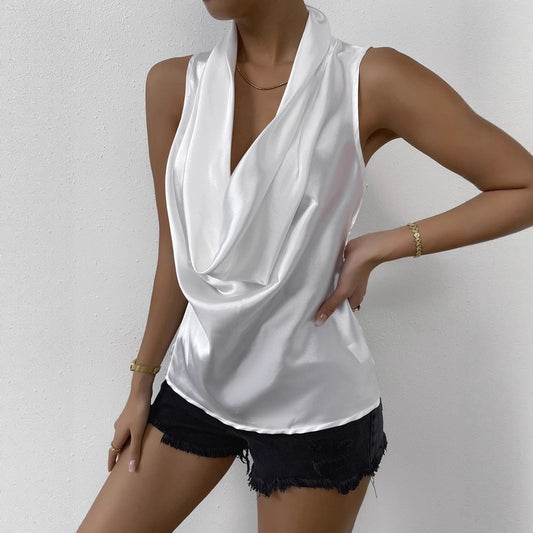 Womens Summer Foreign Trade Satin Shirt