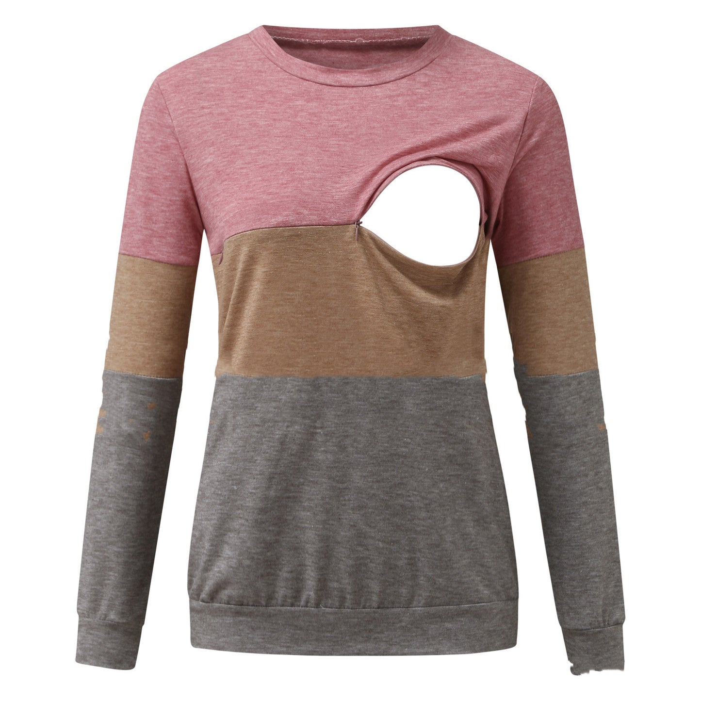 Long Sleeve Colorblock Crew Neck Nursing Top T-Shirt