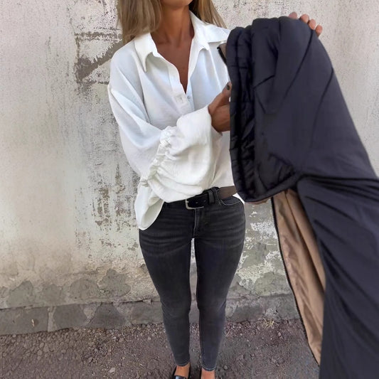 Minimalist Long Sleeve Versatile Loose White Button Shirt