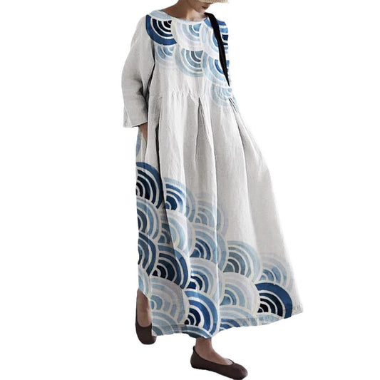 Womens Casual Dress With A Digital Print And A Round Neckline