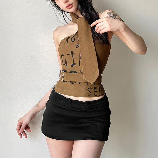 Womens Stylish Fitted Halter Top With A Tie-neck And Open Back