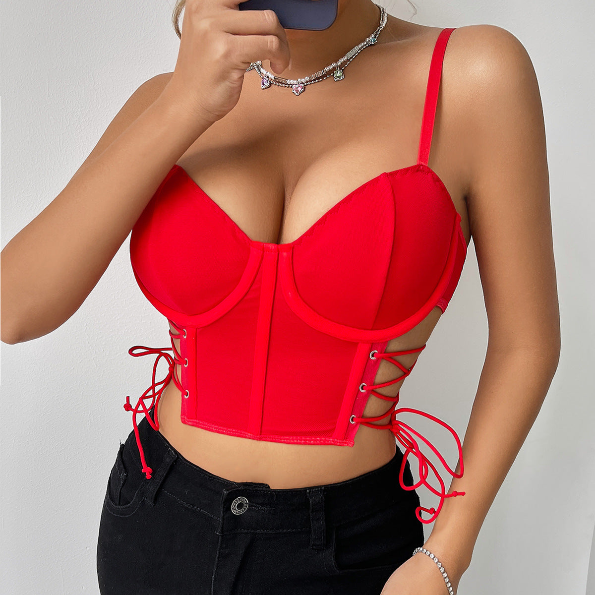 New Street-style Cropped Vest With Hollowed-out Crisscross Straps