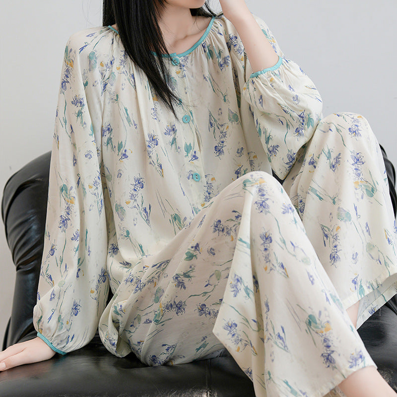 Løstsidende Loungewear Sæt til Kvinder med Lange Ærmer, Lange Bukser og Print