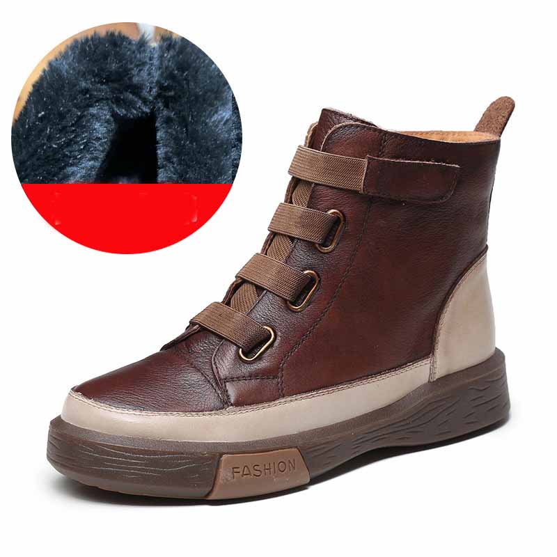 Colorblock High-top Leather Boots With Soft Sole