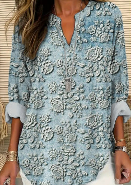 European American Fashion Floral Print Small V-neck Stitching Lotus Half-sleeve Shirt