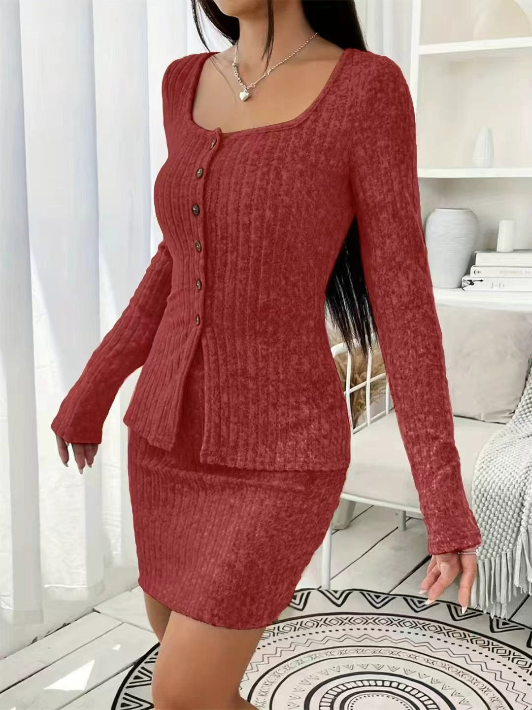 New Autumn Stylish Slim-fit Top And Skirt Two-piece Set