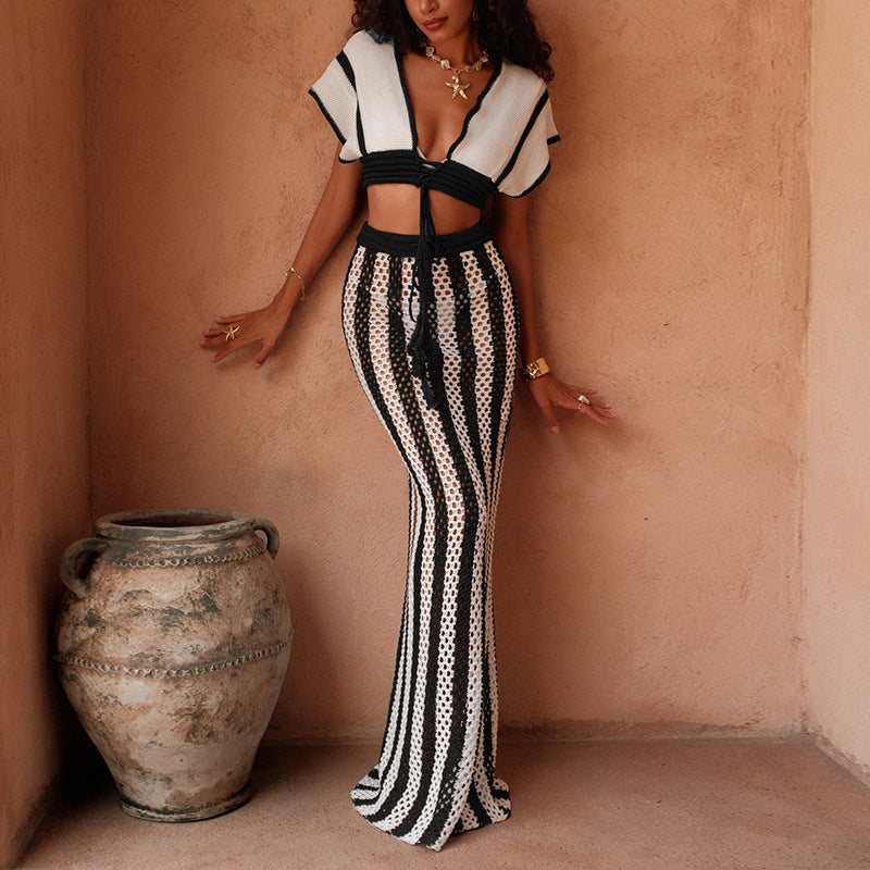 Knitted Strap Top Set Sexy Bikini Beach Cover-Up Dress