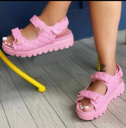 Fish Mouth Wedge Platform Sandals Buckle Straps