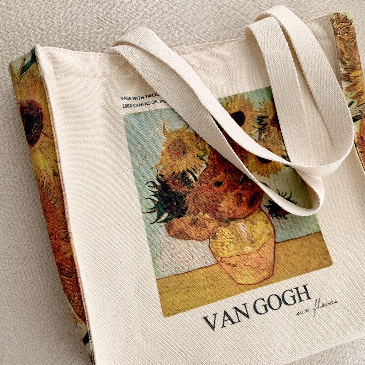 Van Gogh Sunflower Oil Painting Zipper Canvas Bag