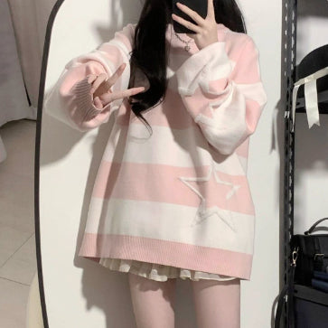 College Style Sweet Cute Stripes XINGX Sweater