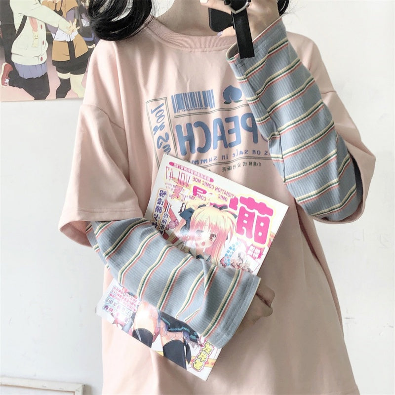 Japanese Vintage Fake Two-piece Long-sleeved T-shirt