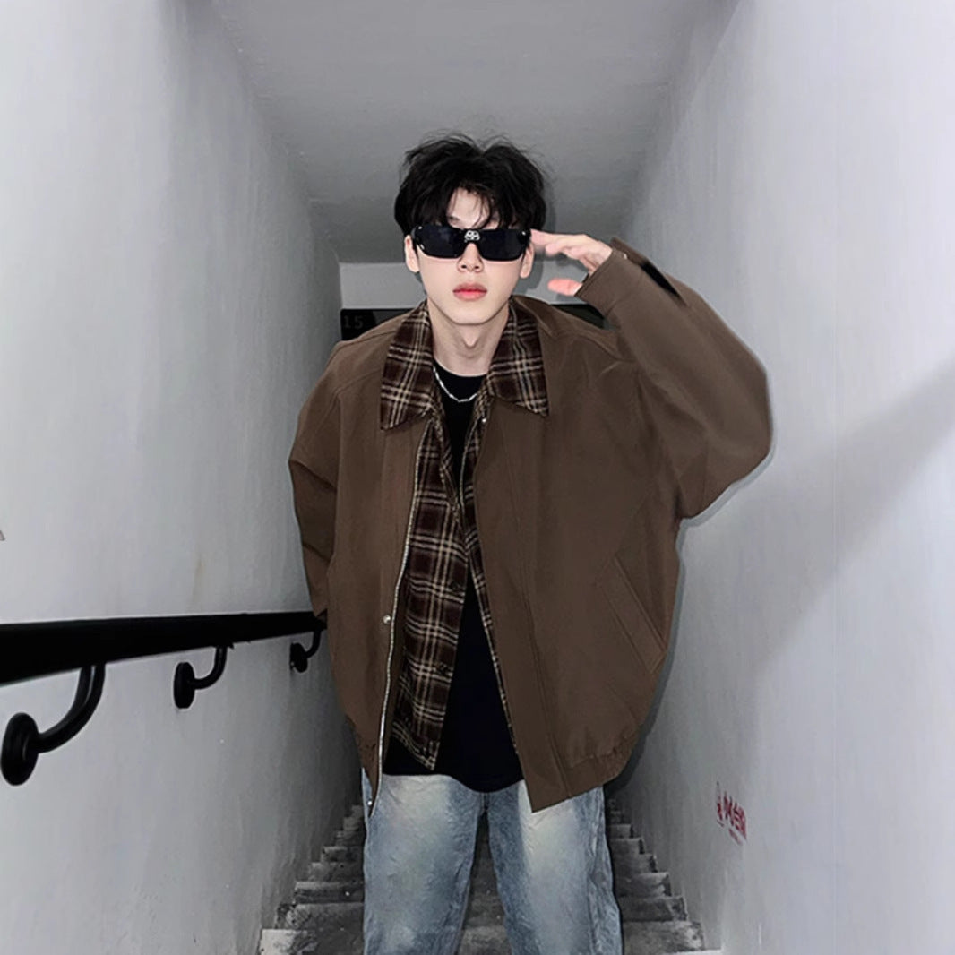 Men's Springautumn Maillard Outfit Fake Two-piece Jacket