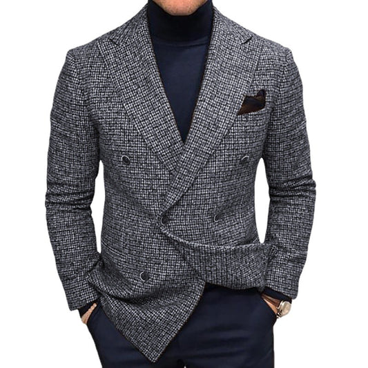 Men's Blazers Slim Fit Plaid Suits Jackets Male Long Sleeve Double-breasted Outerwear Business Casual Coats