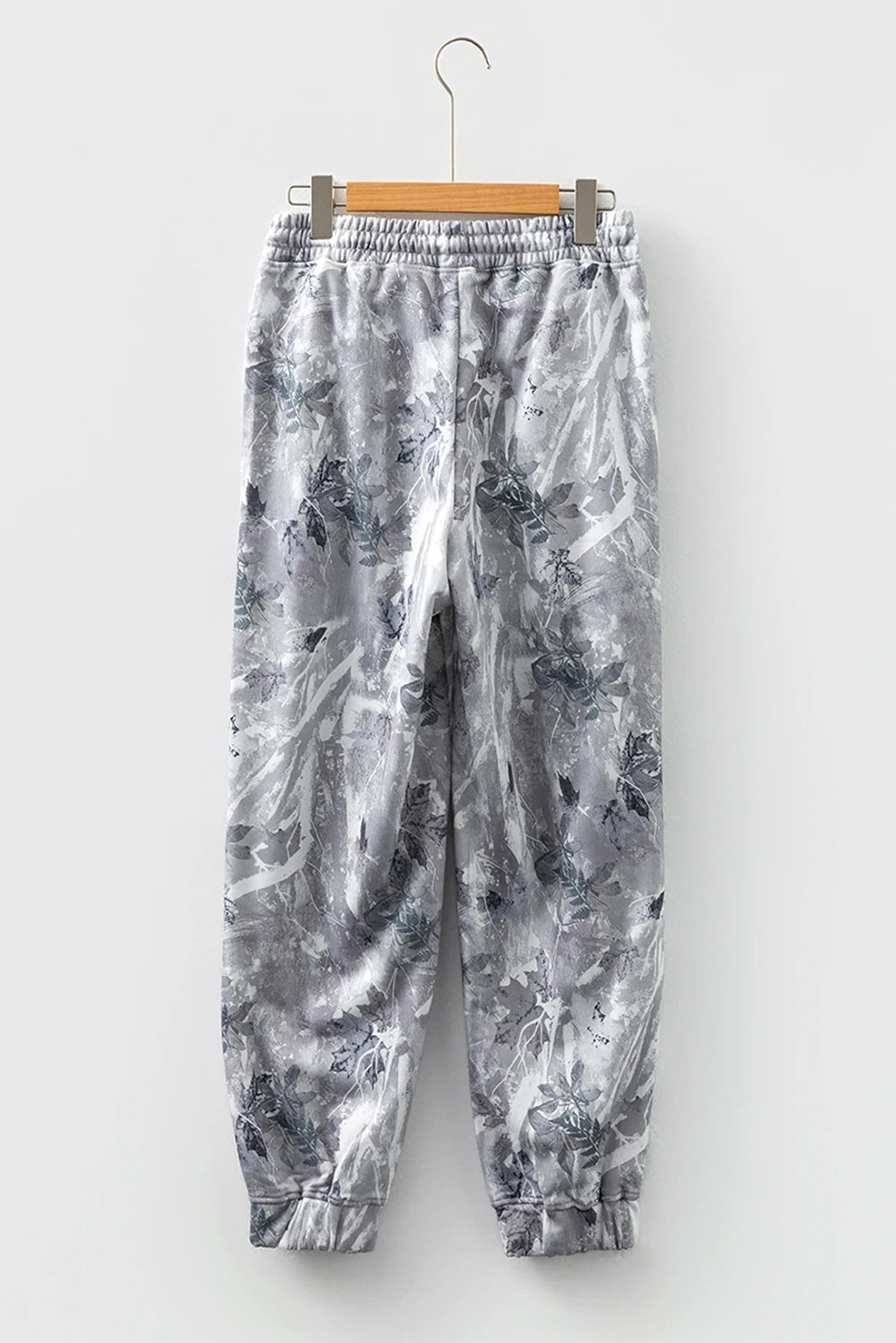 Gray Camouflage Printing Comfortable Drawstring Elastic Waist Ankle Banded Pants