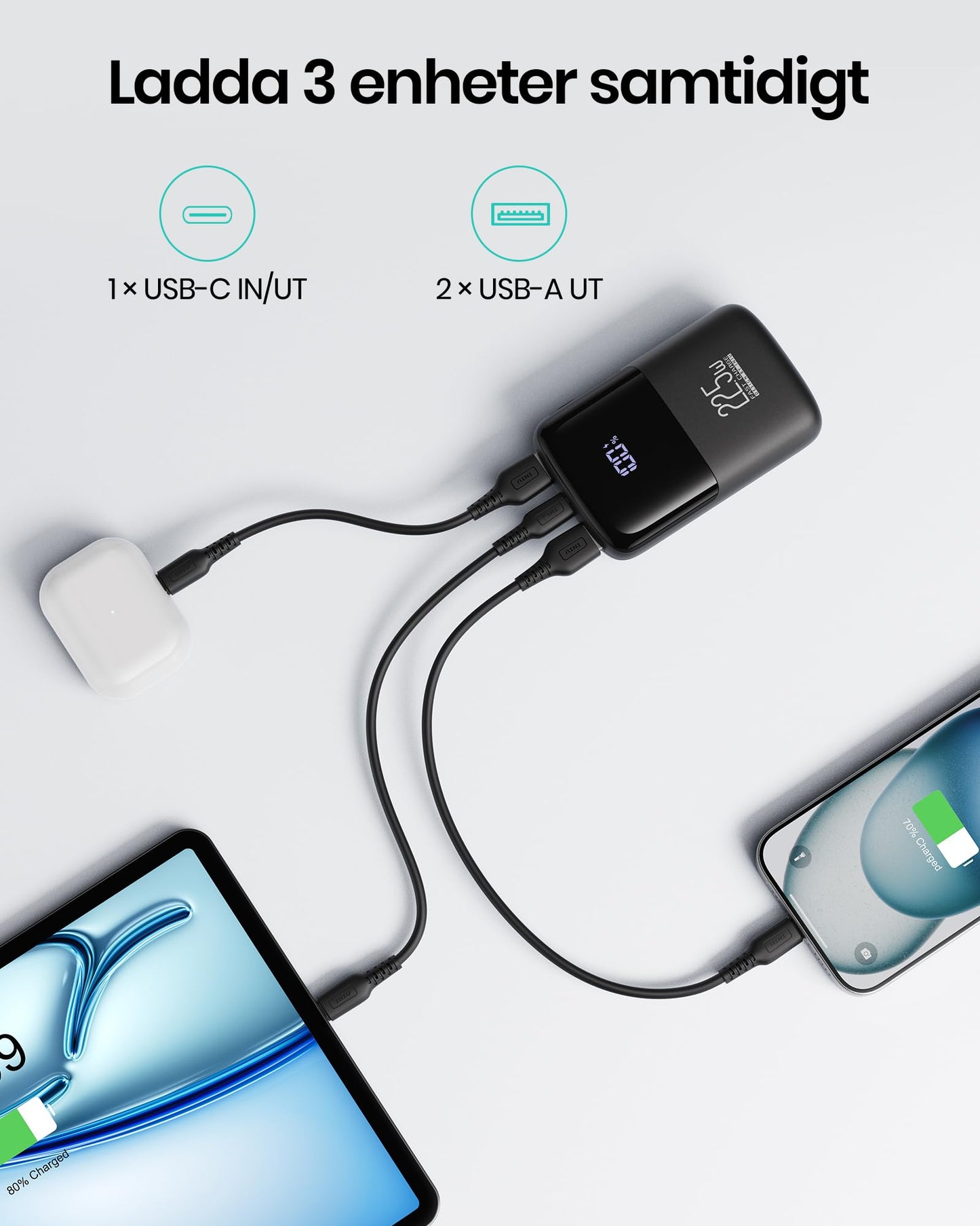 INIU 10000mAh Mini Power Bank, 22,5W PD3.0 QC4.0 Snabbladdning Extern Batteri, USB C in&out Bärbar Laddare för iPhone 16 15 14 13 12 Pro Max iPad Air 6 Mini 5 Samsung Galaxy S24 S23 S22 Pixel Xiaomi