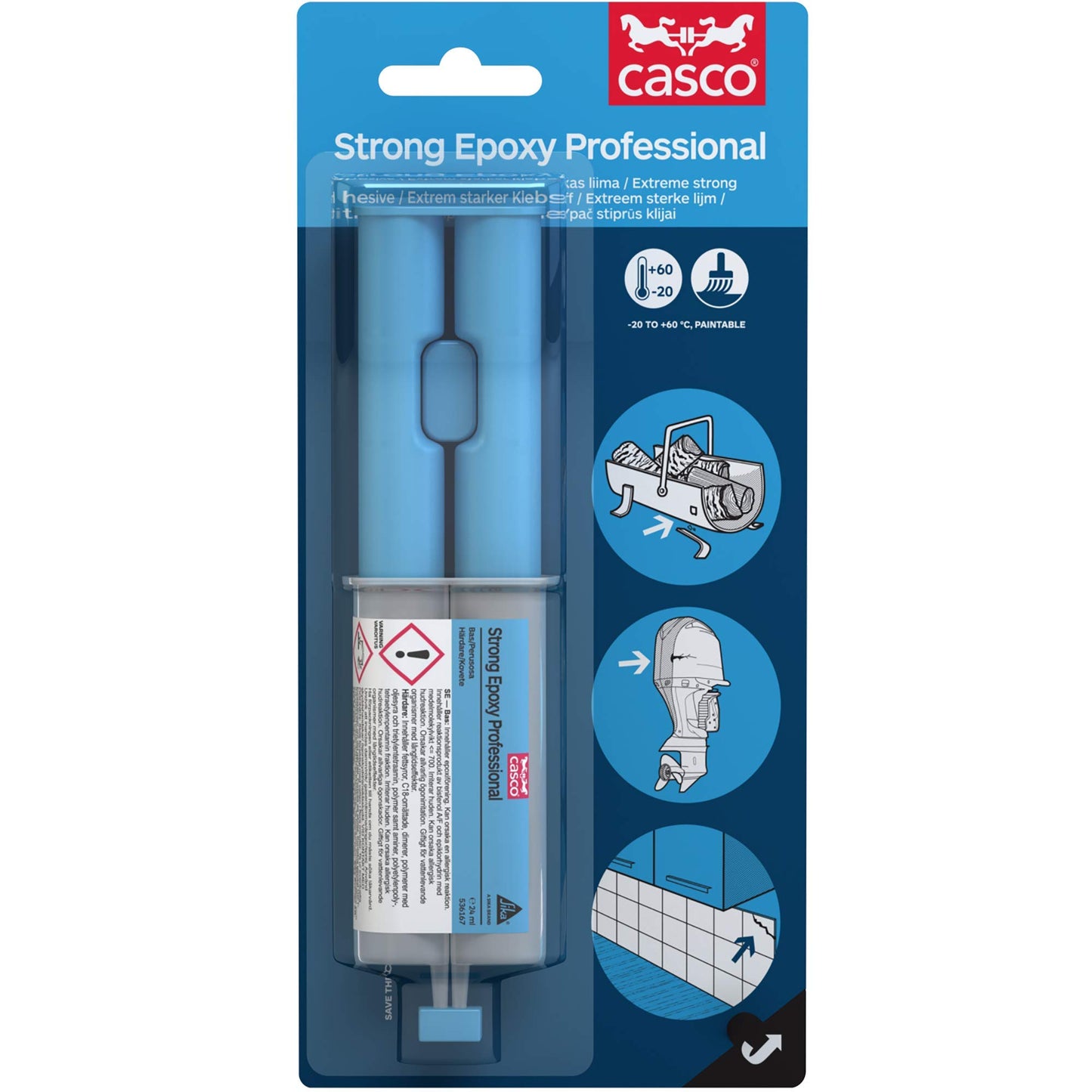 CASCO - 2-komponents epoxylim - Casco Strong Epoxy Professional ljusgul - För limning av många hårda material - Långsiktig prestanda - Resistent mot vatten och olika lösningsmedel - 2 x 12 ml