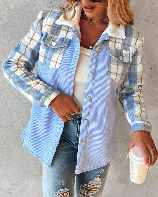 Women's Fashion Color Contrast Corduroy Jacket