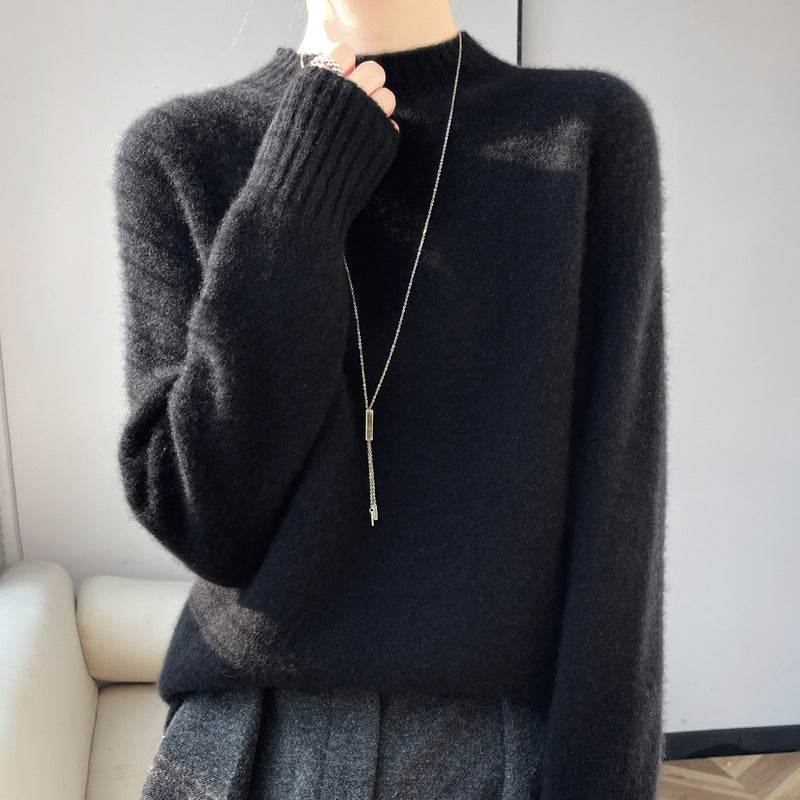Pullover Half Turtleneck Thick Loose Wool Knitted Sweater